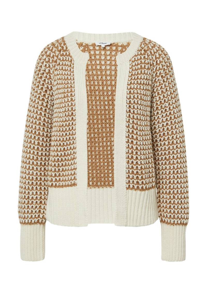 s.Oliver Red Label - Strickjacke mit Raglanärmeln im Relaxed Fit weiß/beige/braun - Gr. - 36 von s.Oliver Red Label