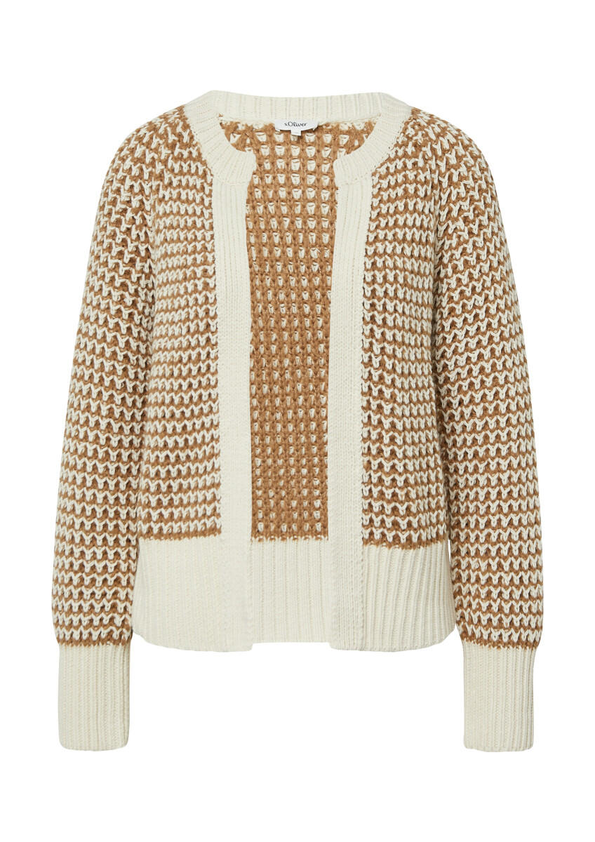 s.Oliver Red Label - Strickjacke mit Raglanärmeln im Relaxed Fit weiß/beige/braun - Gr. - 46 von s.Oliver Red Label