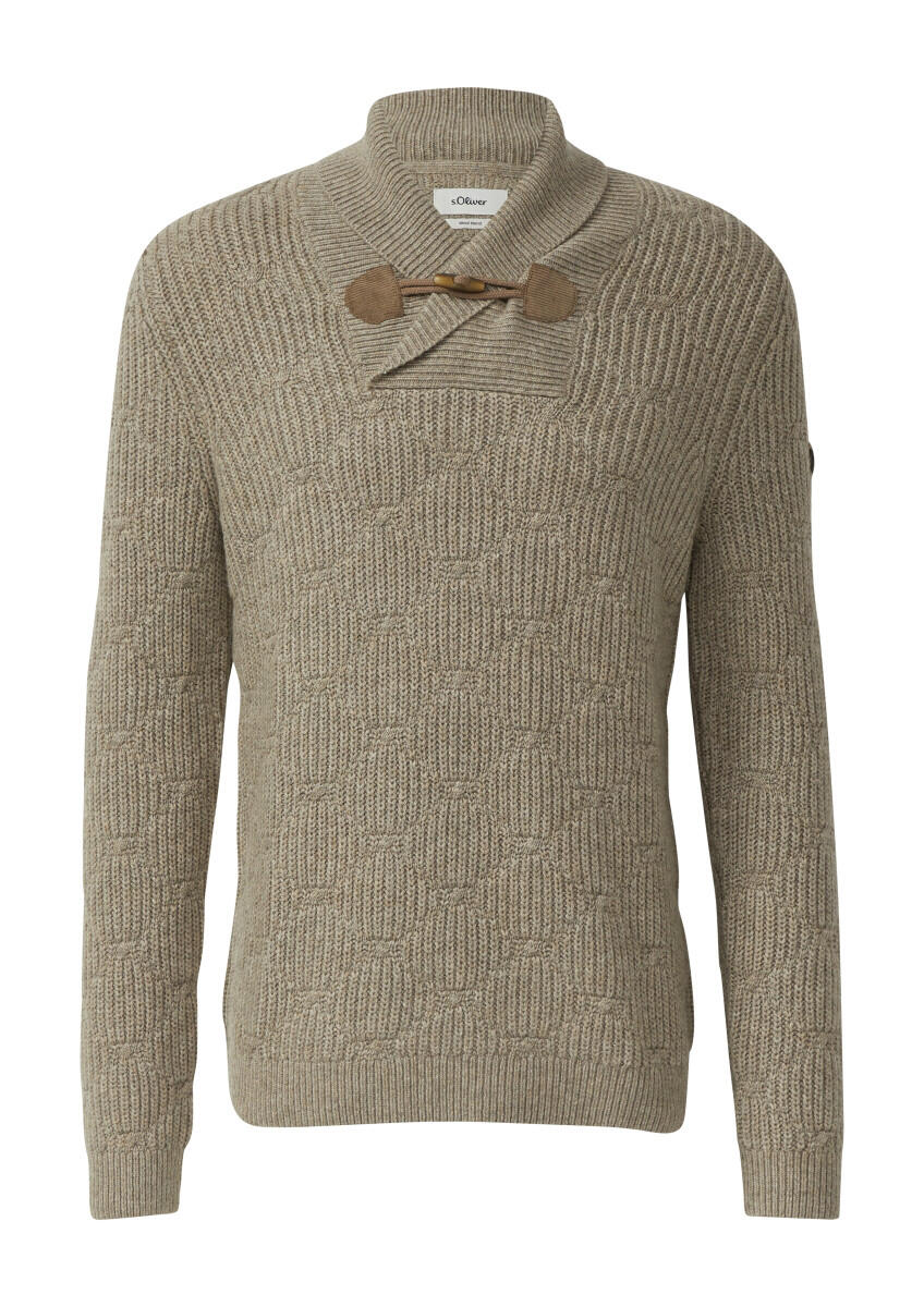 s.Oliver Red Label - Strickpullover mit Schalkragen und Schlaufen-Verschluss beige - Gr. - XL von s.Oliver Red Label