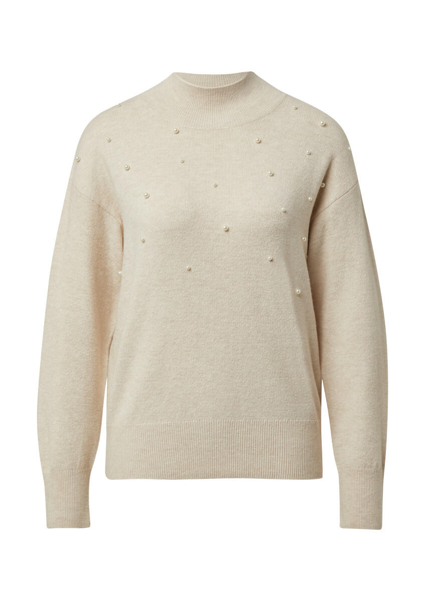 s.Oliver Red Label - Strickpullover mit Stehkragen und Schmuck-Perlen beige - Gr. - 46 von s.Oliver Red Label