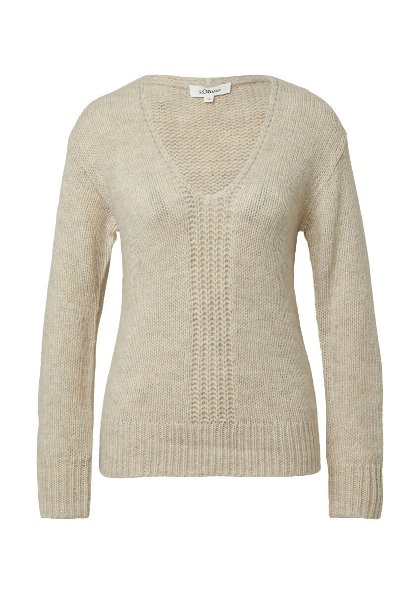 s.Oliver Red Label - Strickpullover mit V-Ausschnitt beige - Gr. - 40 von s.Oliver Red Label