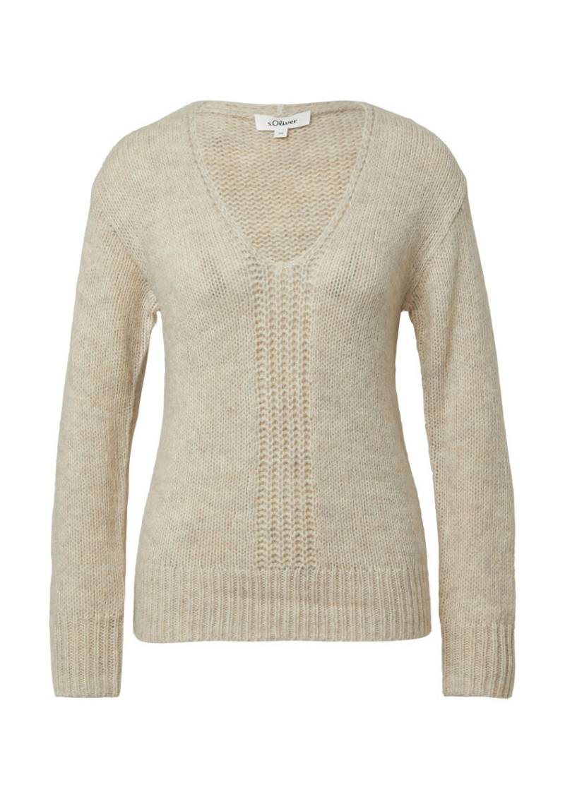 s.Oliver Red Label - Strickpullover mit V-Ausschnitt beige - Gr. - 44 von s.Oliver Red Label