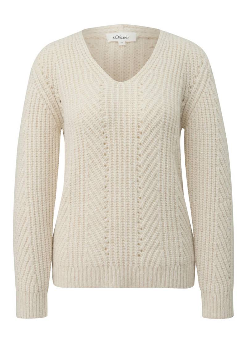 s.Oliver Red Label - Strickpullover mit V-Ausschnitt und Pailletten-Details beige - Gr. - 36 von s.Oliver Red Label