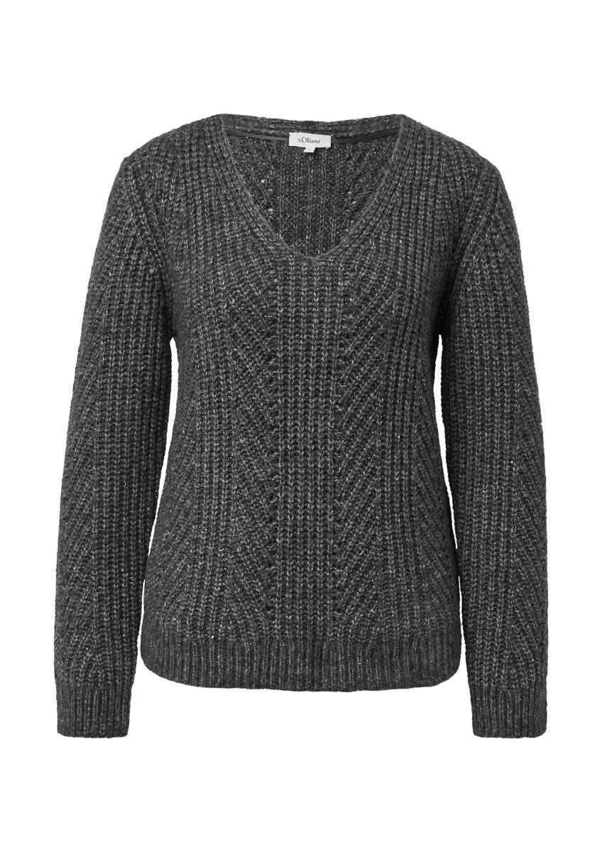 s.Oliver Red Label - Strickpullover mit V-Ausschnitt und Pailletten-Details grau - Gr. - 40 von s.Oliver Red Label