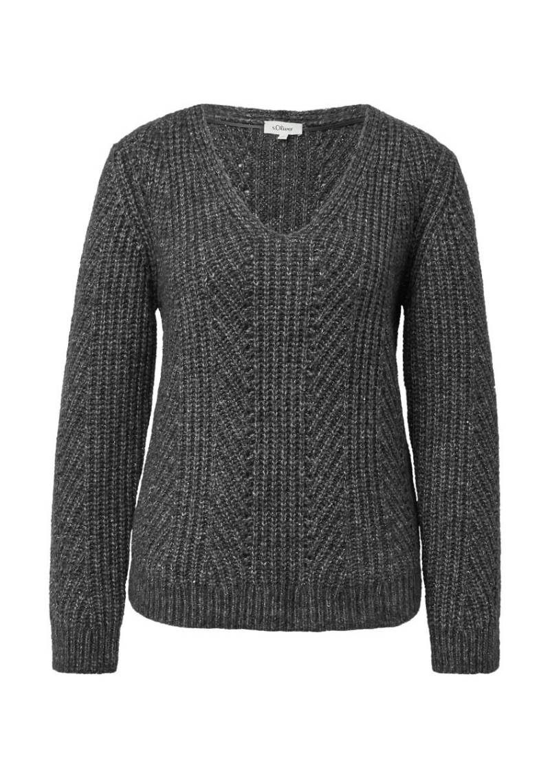 s.Oliver Red Label - Strickpullover mit V-Ausschnitt und Pailletten-Details grau - Gr. - 46 von s.Oliver Red Label