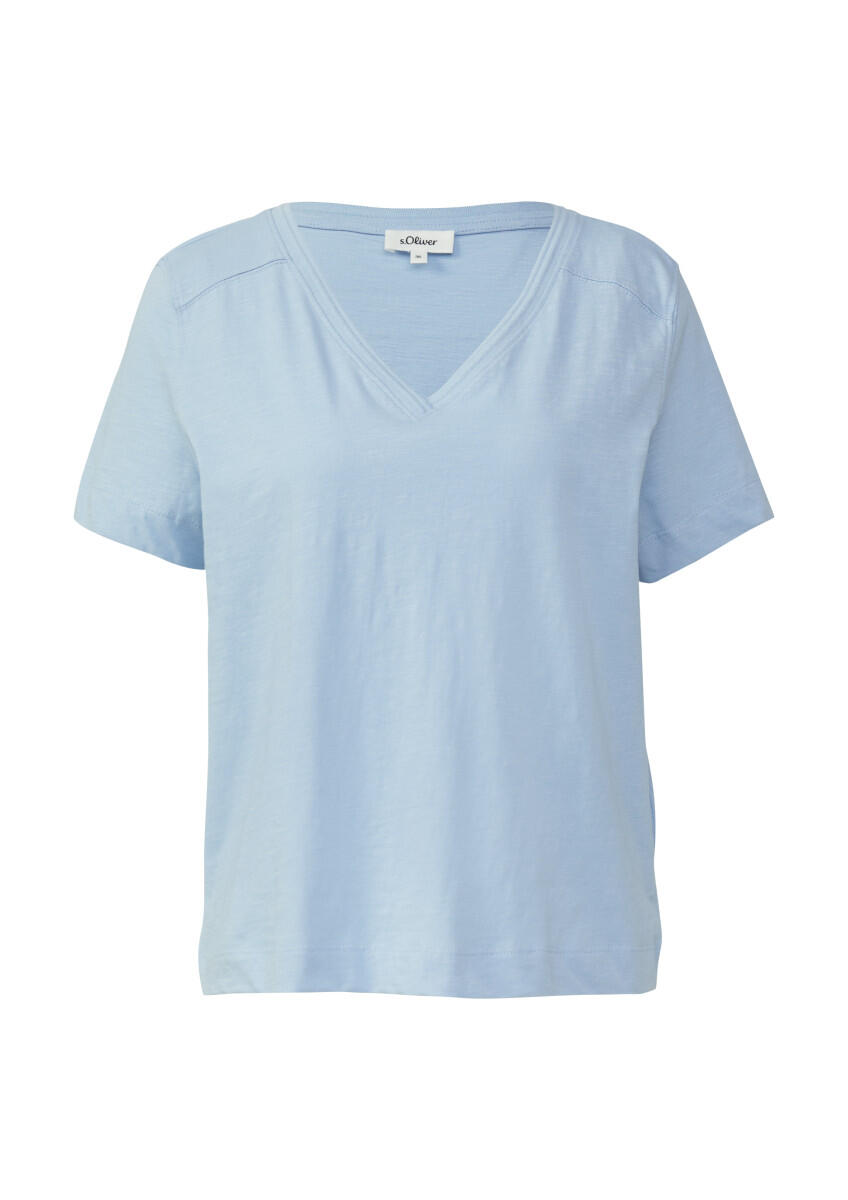 s.Oliver Red Label - T-Shirt aus Flammgarn mit V-Ausschnitt blau - Gr. - 36 von s.Oliver Red Label