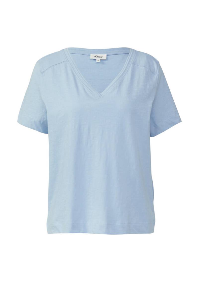 s.Oliver Red Label - T-Shirt aus Flammgarn mit V-Ausschnitt blau - Gr. - 40 von s.Oliver Red Label