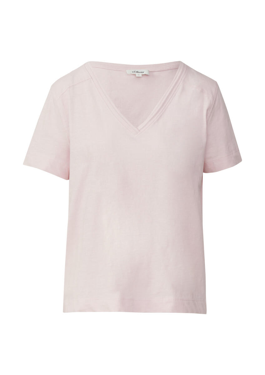 s.Oliver Red Label - T-Shirt aus Flammgarn mit V-Ausschnitt pink - Gr. - 46 von s.Oliver Red Label