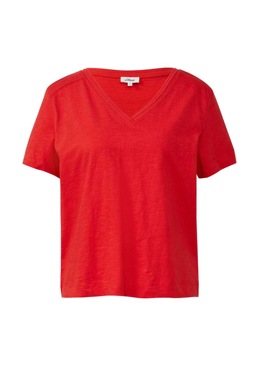 s.Oliver Red Label - T-Shirt aus Flammgarn mit V-Ausschnitt rot - Gr. - 34 von s.Oliver Red Label