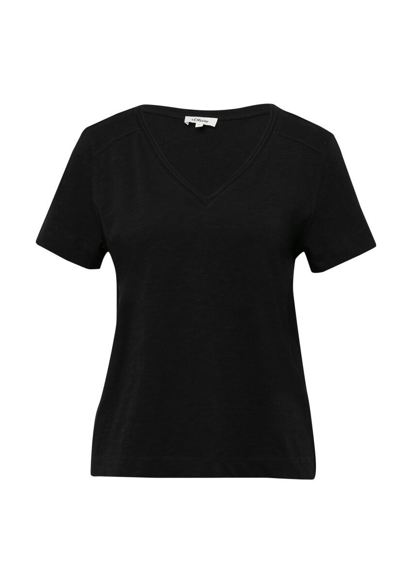 s.Oliver Red Label - T-Shirt aus Flammgarn mit V-Ausschnitt schwarz - Gr. - 42 von s.Oliver Red Label