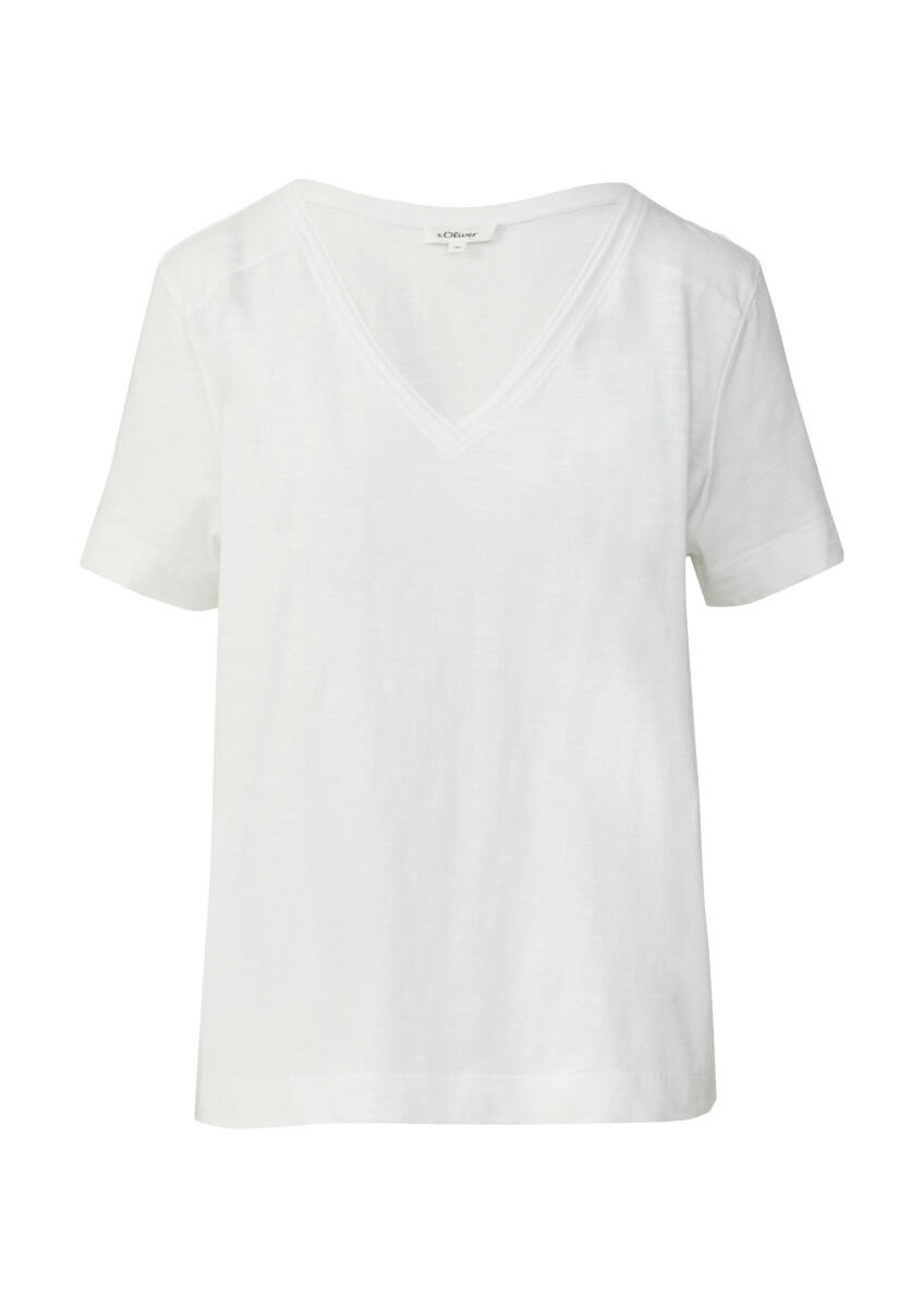s.Oliver Red Label - T-Shirt aus Flammgarn mit V-Ausschnitt weiß - Gr. - 42 von s.Oliver Red Label