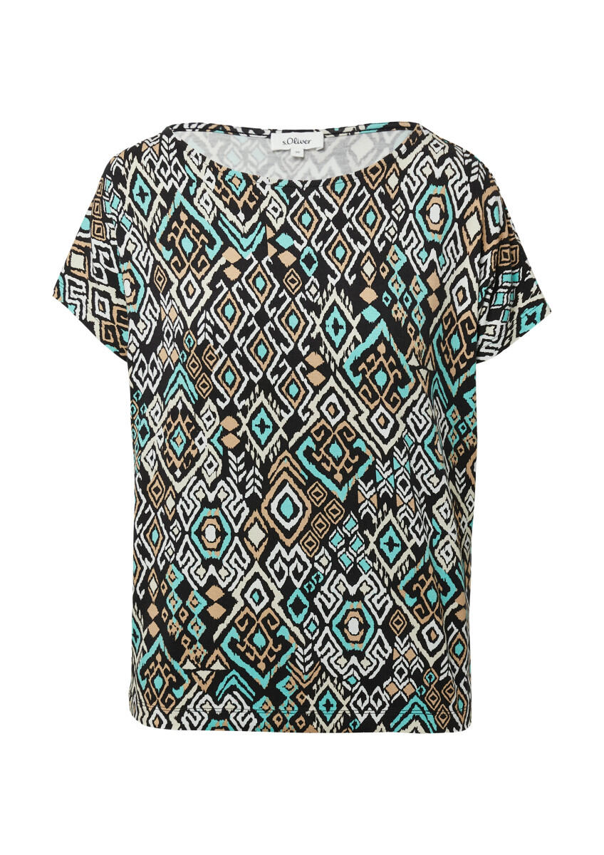 s.Oliver Red Label - T-Shirt im Relaxed Fit mit All-over-Muster cyan/schwarz - Gr. - 42 von s.Oliver Red Label
