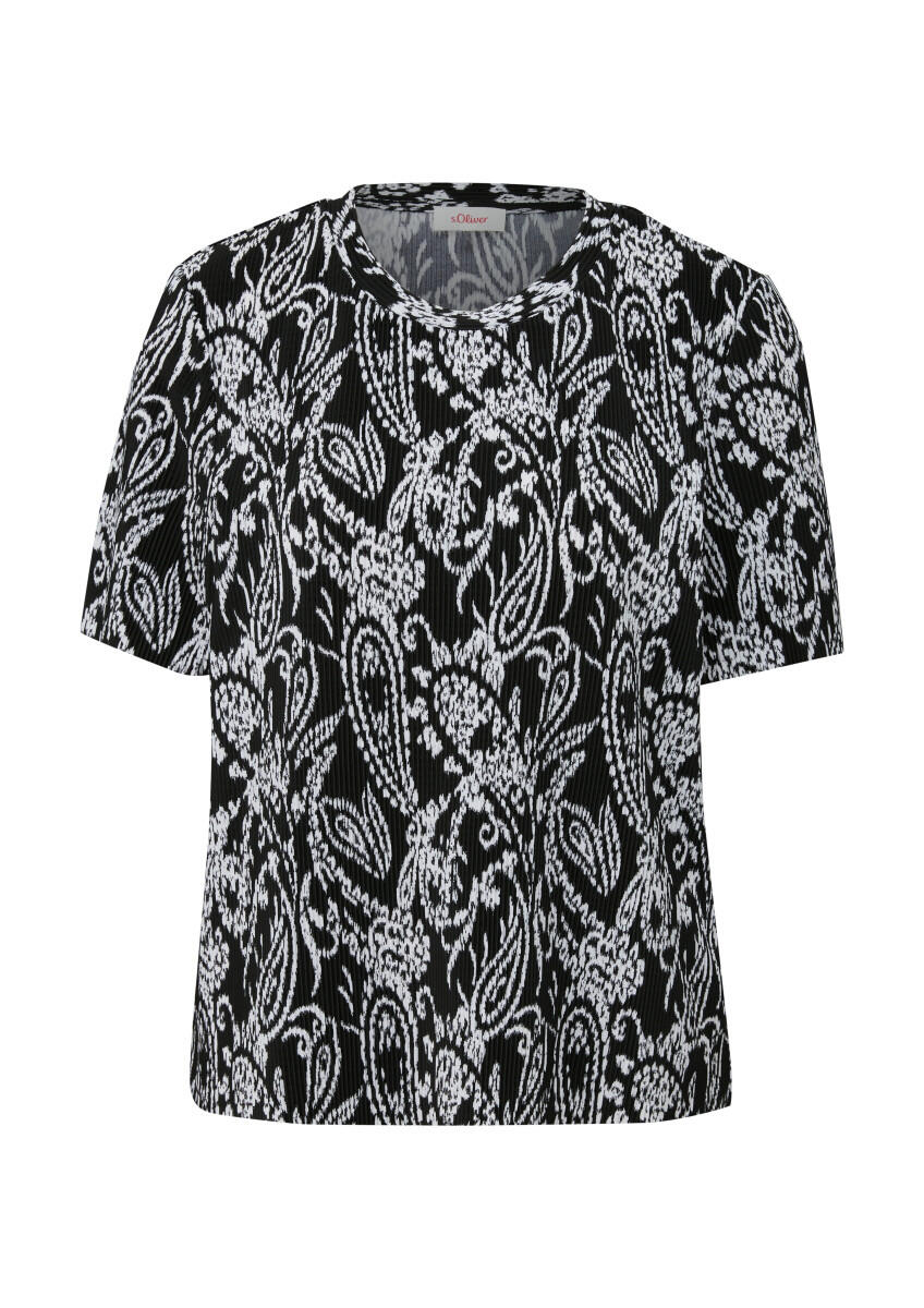 s.Oliver Red Label - T-Shirt mit Plisseefalten schwarz/weiß - Gr. - 36 von s.Oliver Red Label