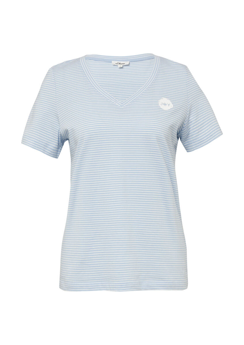s.Oliver Red Label - T-Shirt mit V-Ausschnitt und Print-Detail blau - Gr. - 34 von s.Oliver Red Label