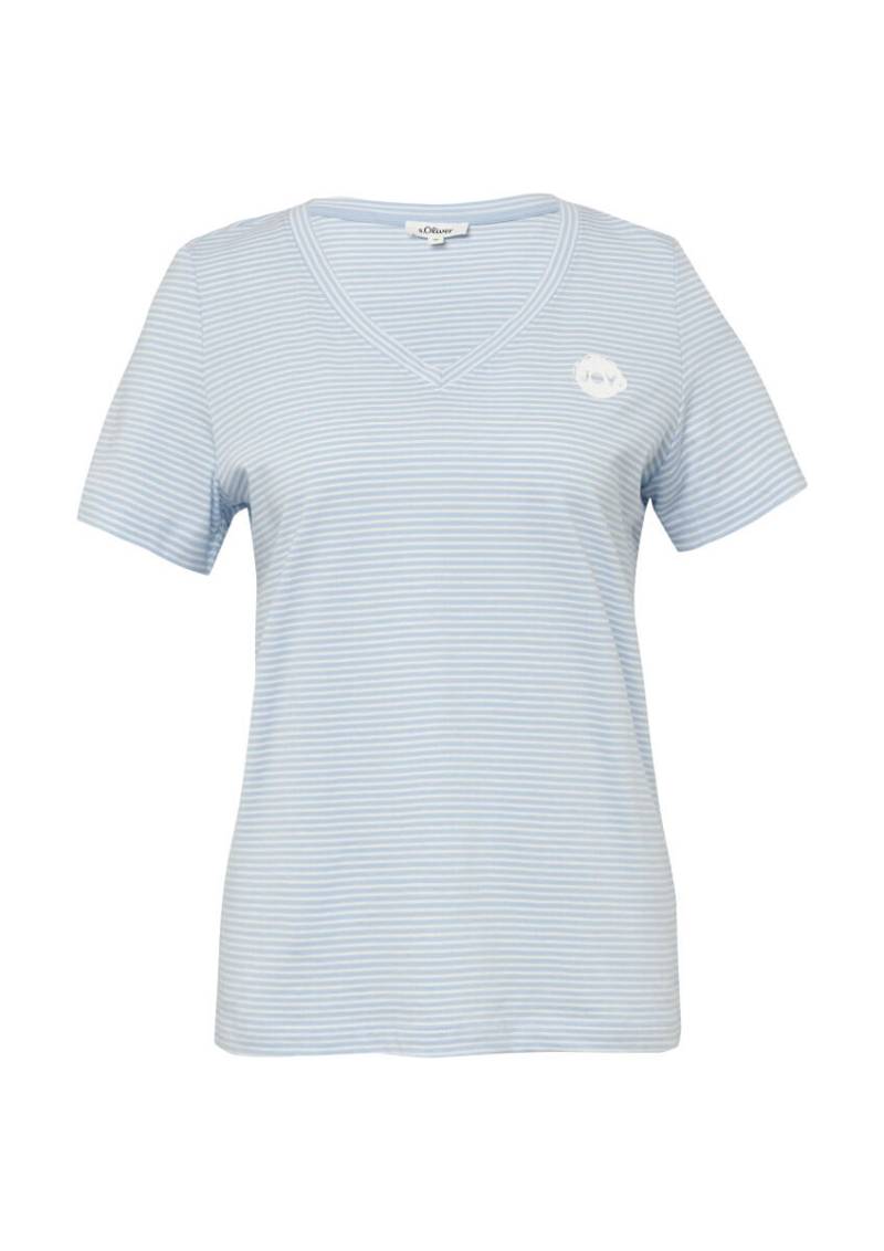 s.Oliver Red Label - T-Shirt mit V-Ausschnitt und Print-Detail blau - Gr. - 38 von s.Oliver Red Label