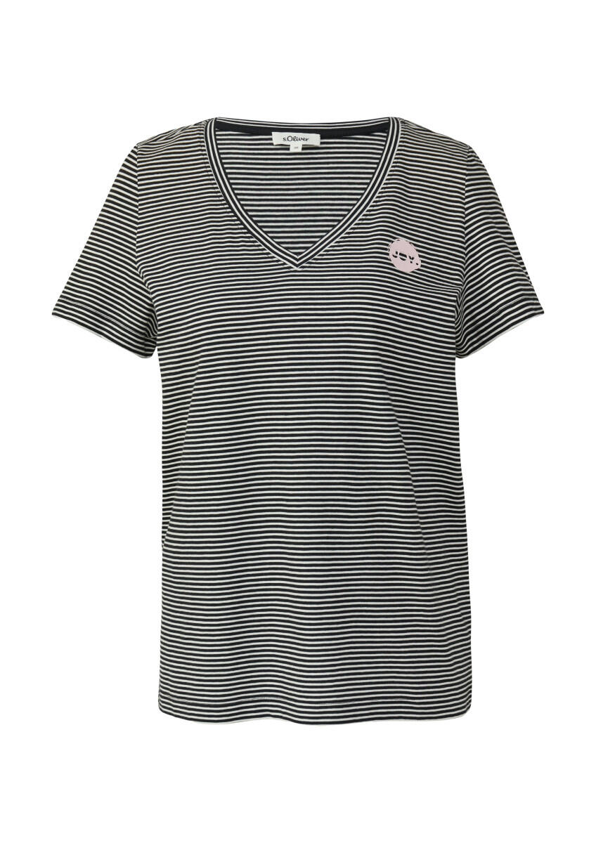 s.Oliver Red Label - T-Shirt mit V-Ausschnitt und Print-Detail schwarz - Gr. - 34 von s.Oliver Red Label