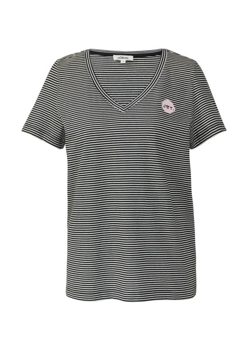 s.Oliver Red Label - T-Shirt mit V-Ausschnitt und Print-Detail schwarz - Gr. - 34 von s.Oliver Red Label
