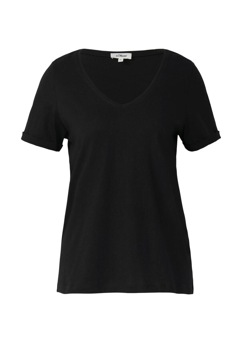 s.Oliver Red Label - Weiches T-Shirt aus Baumwolle mit V-Ausschnitt schwarz - Gr. - 48 von s.Oliver Red Label