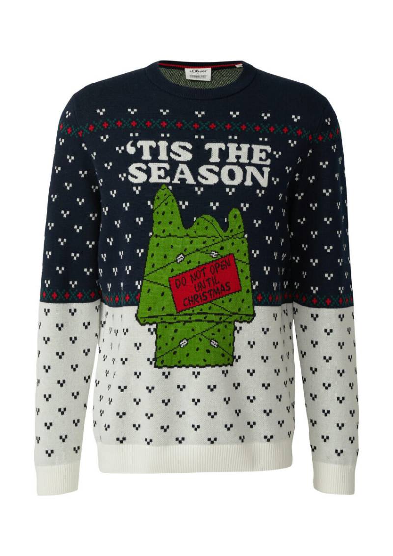 s.Oliver Red Label - Weihnachtspullover aus reiner Baumwolle mit Peanuts-Motiv blau/grün/weiß - Gr. - S von s.Oliver Red Label