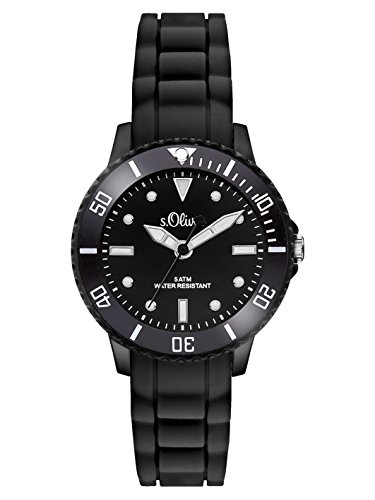 s.Oliver Damen Time Unisex Quarz Uhr mit Silikon Armband, Größe XS für Kinder- bzw, schwarz von s.Oliver