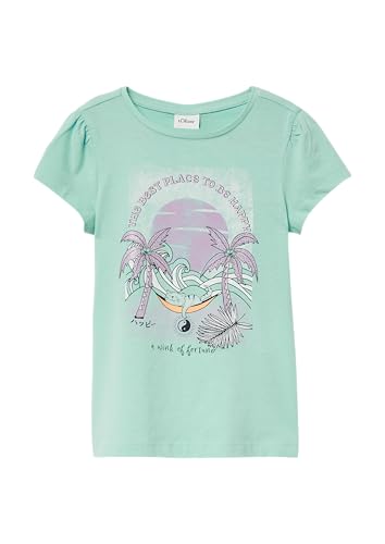Ausgestelltes T-Shirt mit Glitzerprint und Puffärmeln helles türkis 140 von s.Oliver