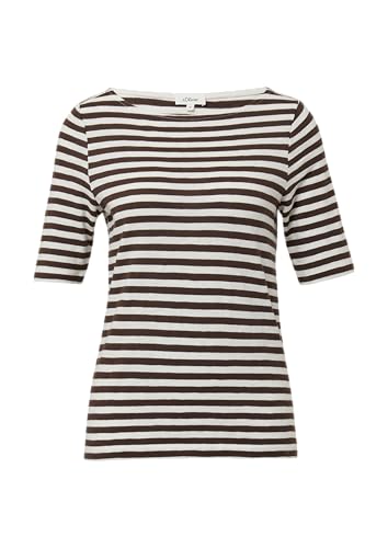 Gestreiftes T-Shirt im Slim Fit mit Flammgarnstruktur Mokka 46 von s.Oliver