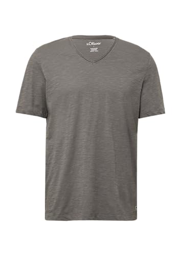 Luftiges T-Shirt mit V-Ausschnitt und Flammgarnstruktur grau meliert L von s.Oliver