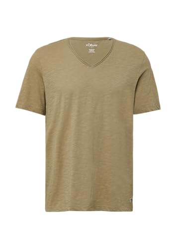 Luftiges T-Shirt mit V-Ausschnitt und Flammgarnstruktur helles olivgrün XL von s.Oliver