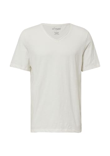 Luftiges T-Shirt mit V-Ausschnitt und Flammgarnstruktur weiß M von s.Oliver
