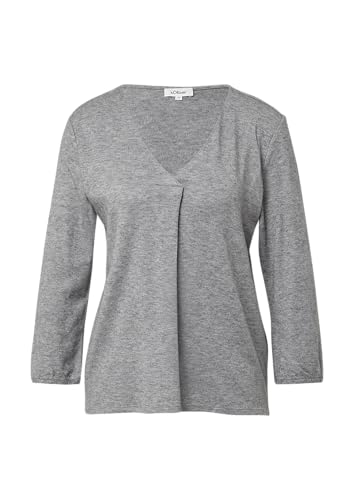Meliertes Shirt mit V-Ausschnitt und elastischen Ärmelbündchen Graphit 44 von s.Oliver
