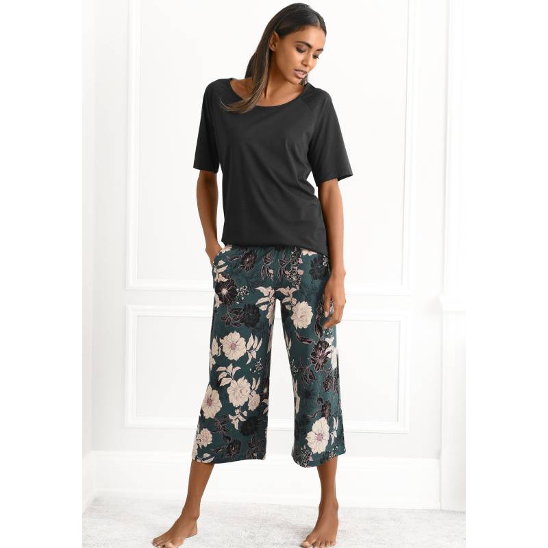S.OLIVER Damen Capri-Pyjama schwarz-dunkelgrün-gemustert Gr.48/50 von s.Oliver