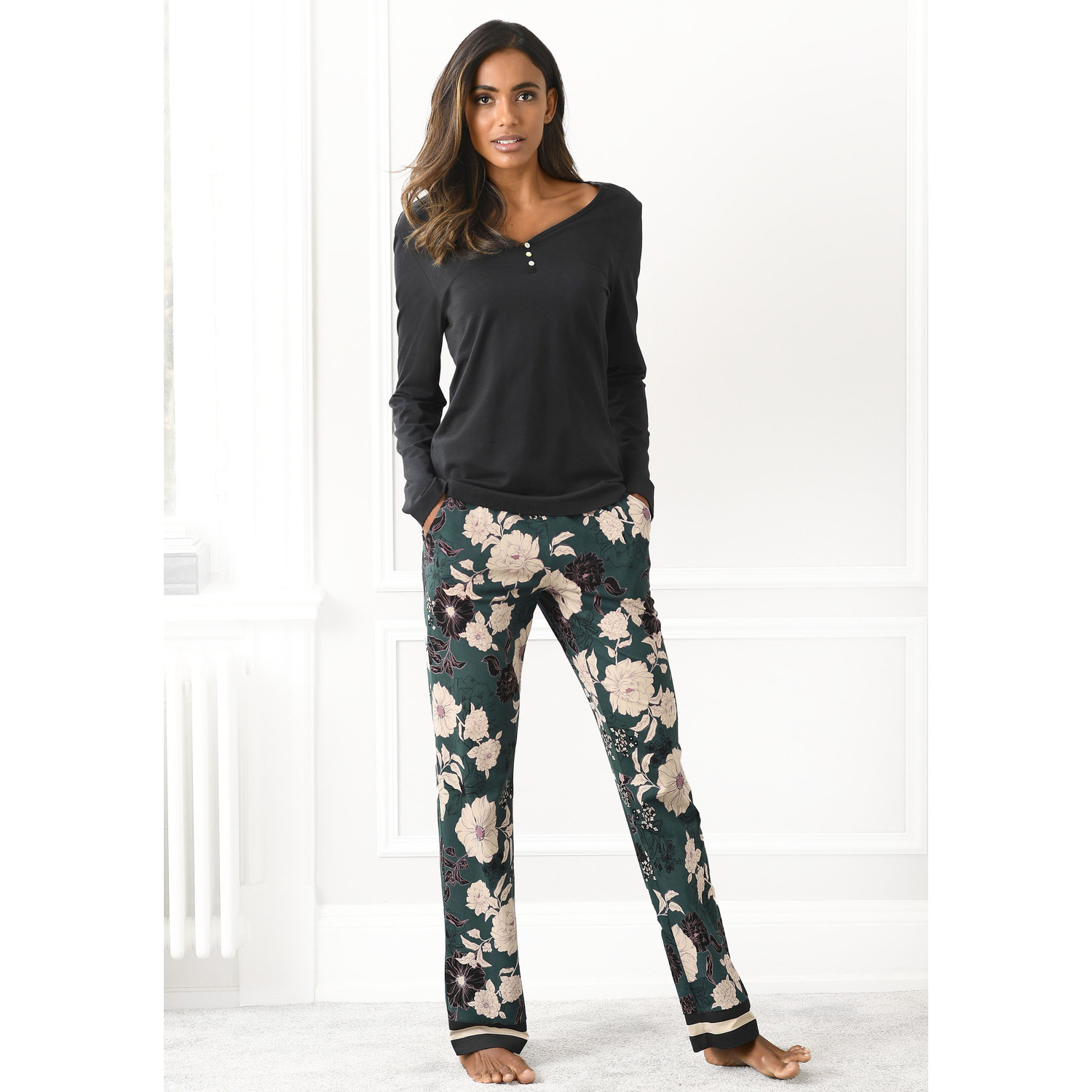 S.OLIVER Damen Pyjama schwarz-dunkelgrün Gr.44/46 von s.Oliver