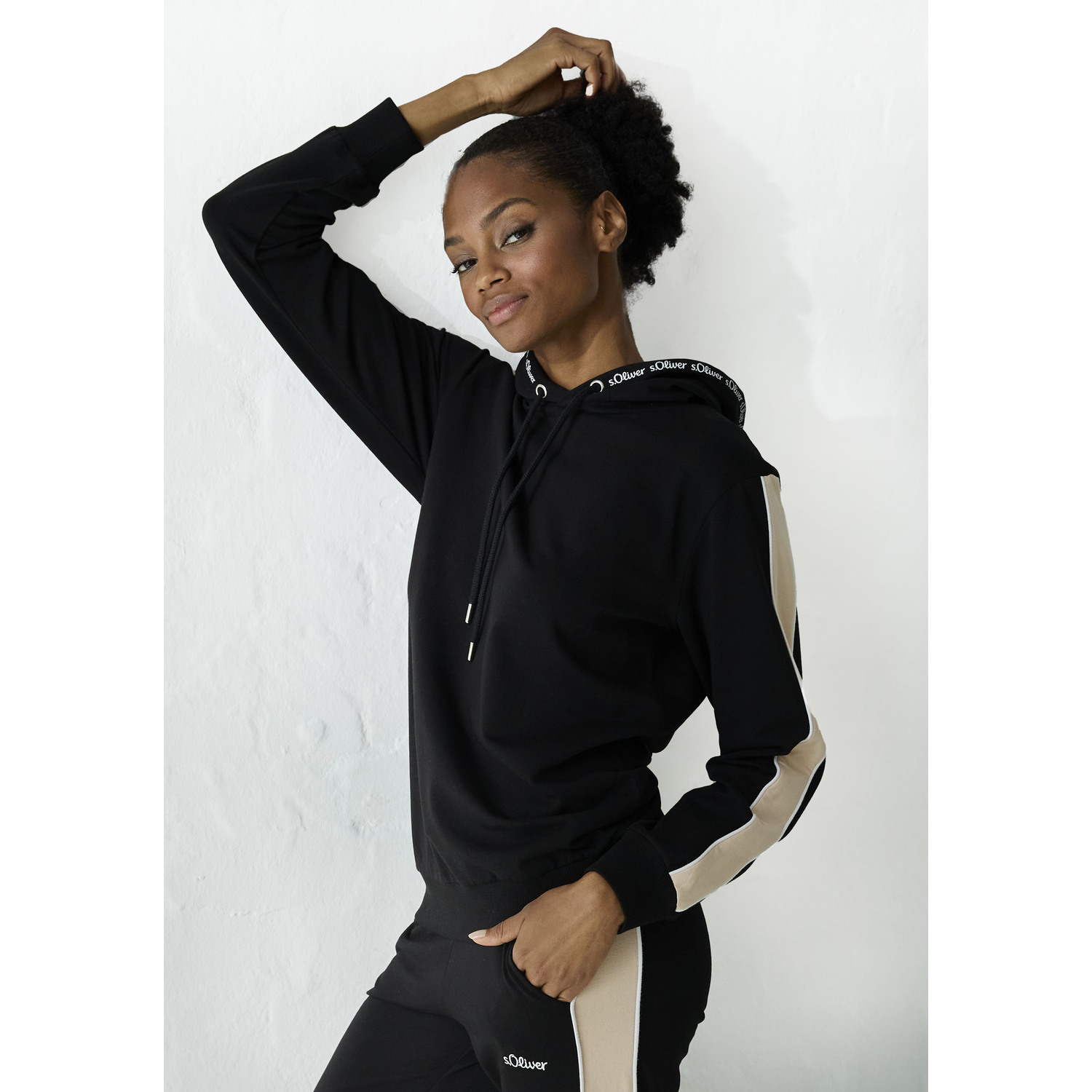 S.OLIVER Hoodie Damen schwarz, beige Gr.48/50 von s.Oliver