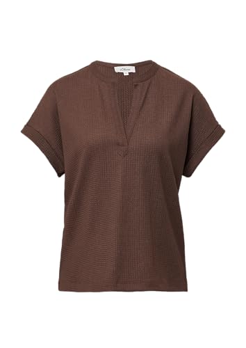 Strukturiertes T-Shirt im Relaxed Fit mit V-Ausschnitt Mokka 38 von s.Oliver