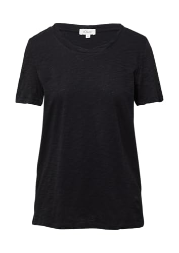 T-Shirt mit Flammgarnstruktur und Ausschnitt-Detail schwarz 38 von s.Oliver