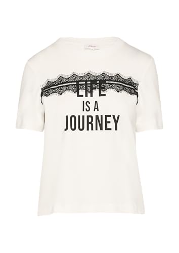 Verkürztes T-Shirt mit Spitze und Statement-Print Ecru 46 von s.Oliver