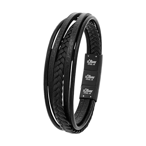 s.Oliver Armband Edelstahl Leder Herren Armschmuck, 20+1,5 cm, Schwarz, Kommt in Schmuck Geschenk Box, 9038244 von s.Oliver