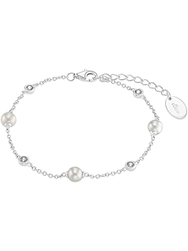 s.Oliver Armband 925 Sterling Silber Damen Armschmuck, mit Zirkonia synth., mit Süßwasserzuchtperle, 17+3 cm, Silber, Kommt in Schmuck Geschenk Box, 2034394 von s.Oliver