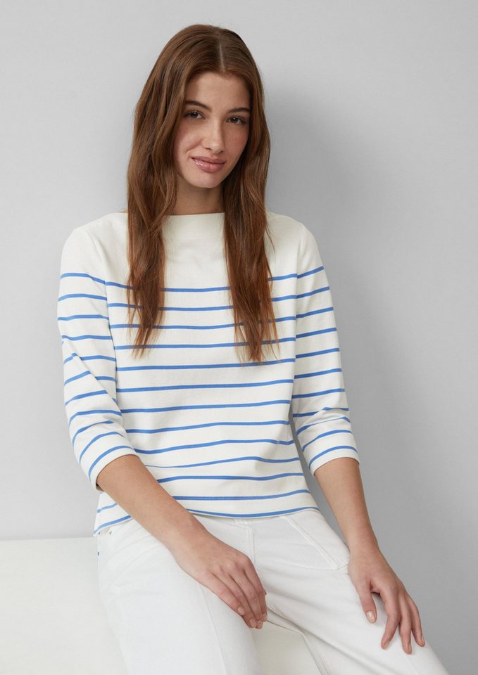 s.Oliver 3/4 Arm-Pullover Sweatshirt Geringeltes Sweatshirt mit U-Boot-Ausschnitt von s.Oliver