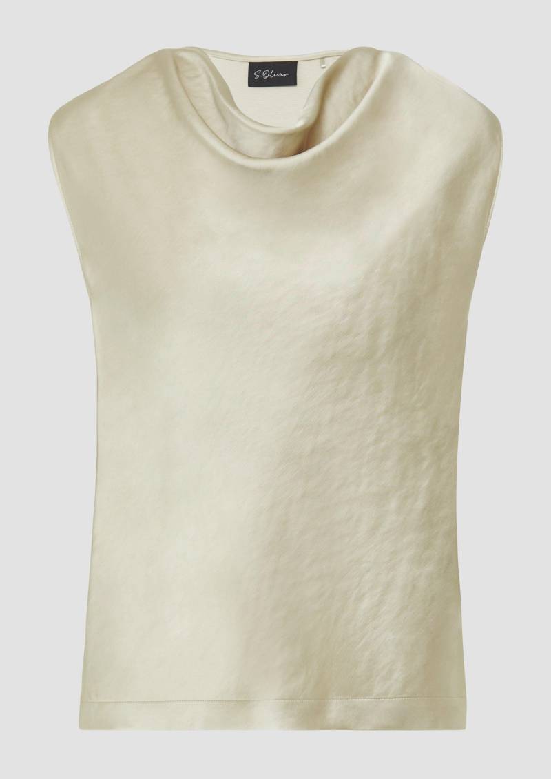 s.Oliver - Ärmellose Satinbluse mit Wasserfall-Ausschnitt, Damen, Beige von s.Oliver