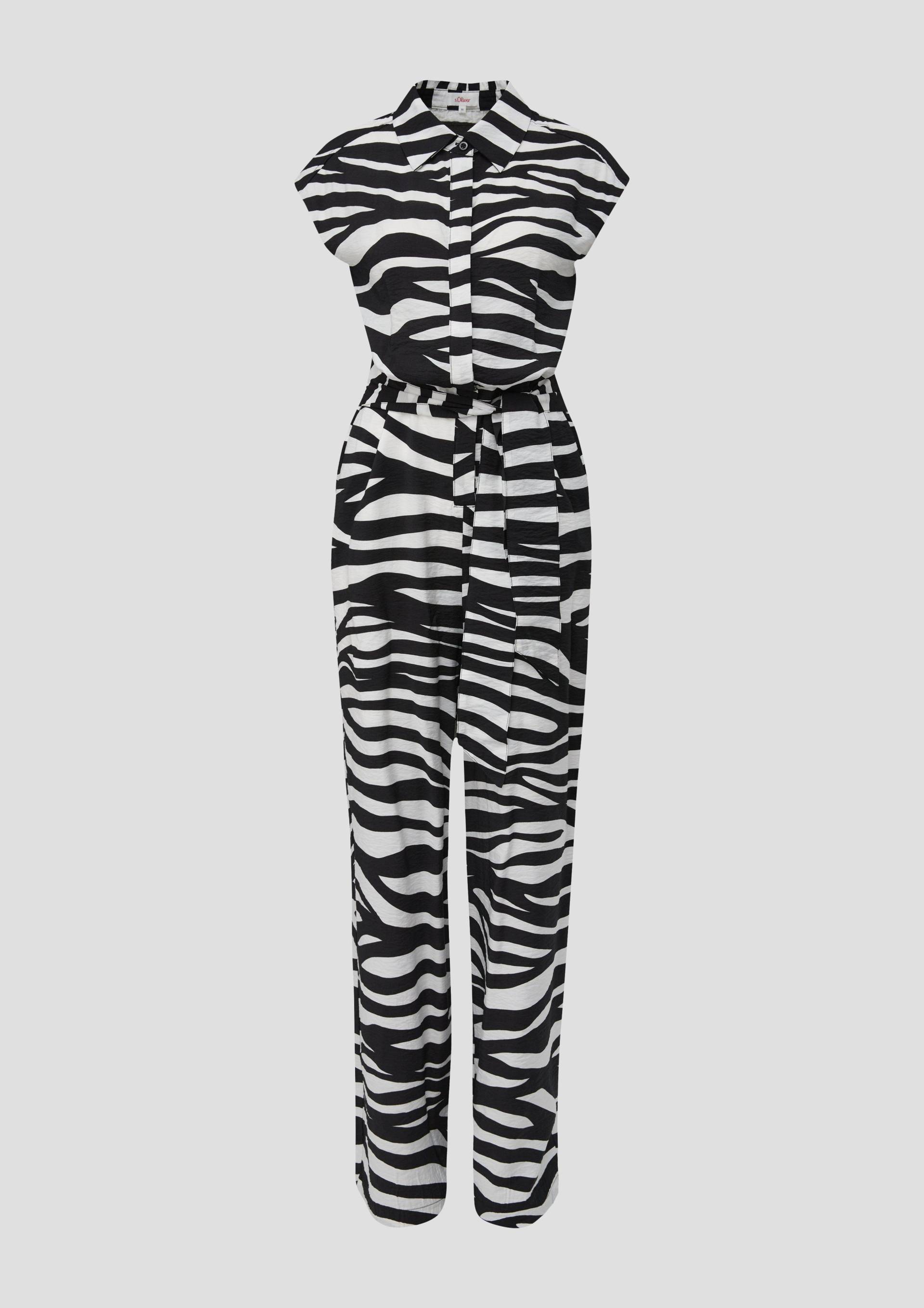 s.Oliver - Ärmelloser Jumpsuit aus Viskose mit Bindegürtel, Damen, schwarz von s.Oliver