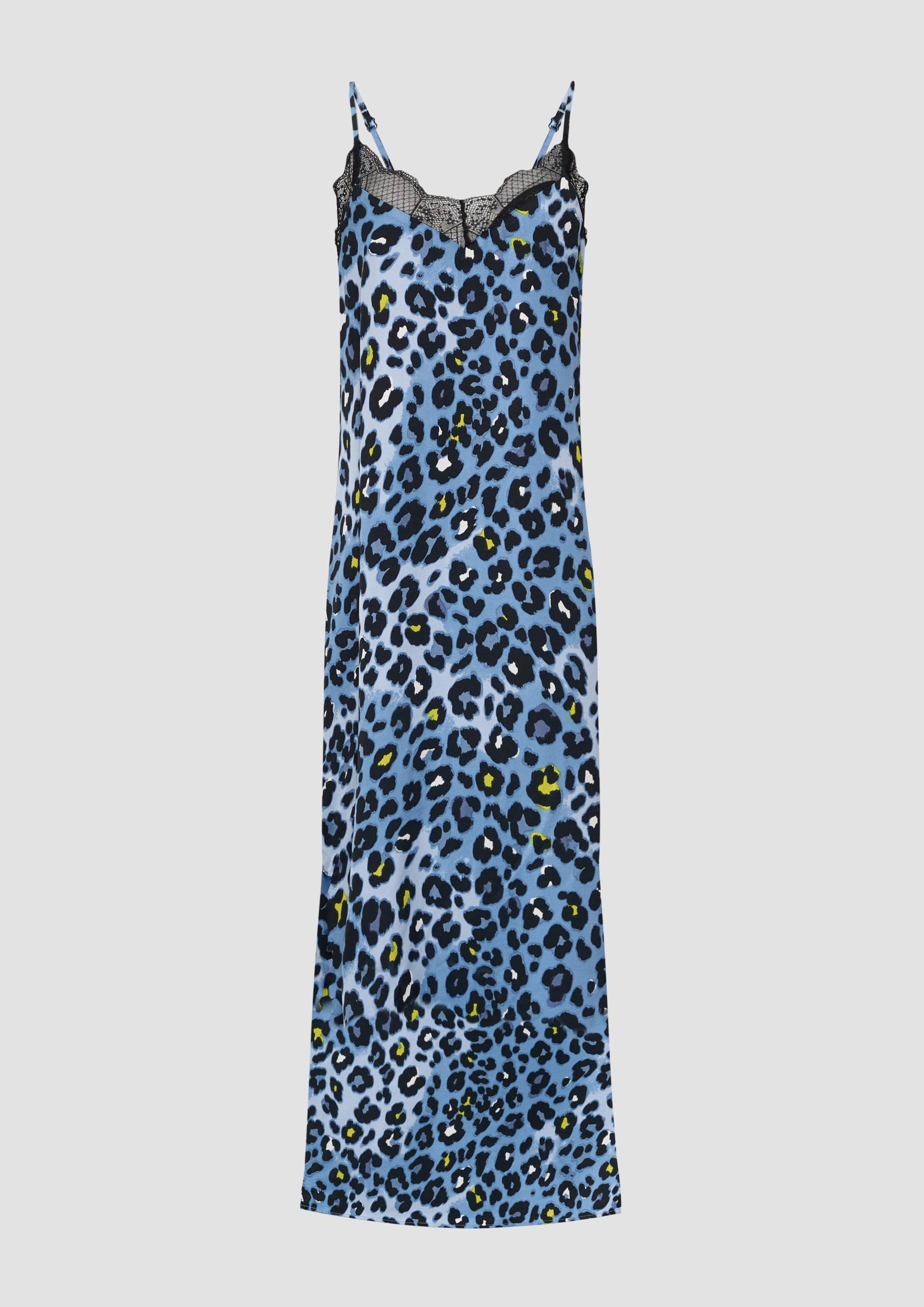 s.Oliver - Spaghettiträger-Kleid aus Satin mit Leo-Muster, Damen, blau von s.Oliver