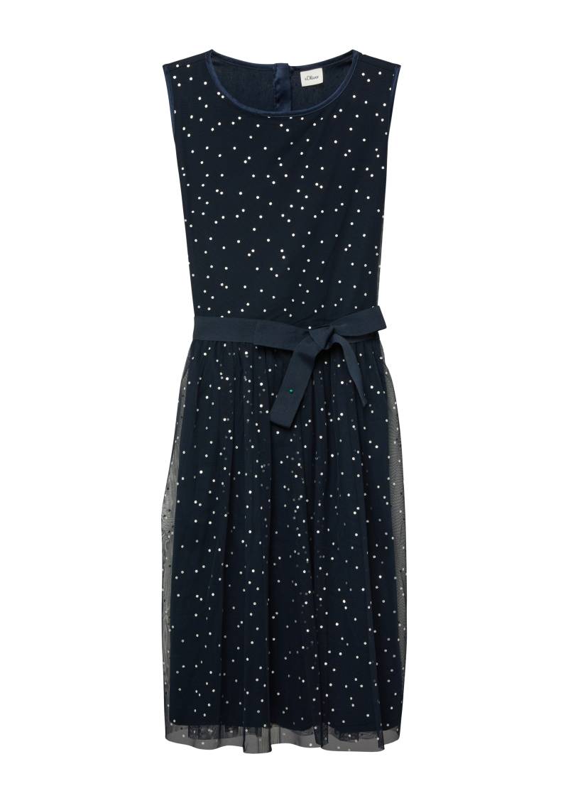 s.Oliver - Ärmelloses Mesh-Kleid mit silbernen Pünktchen, Mädchen, blau von s.Oliver