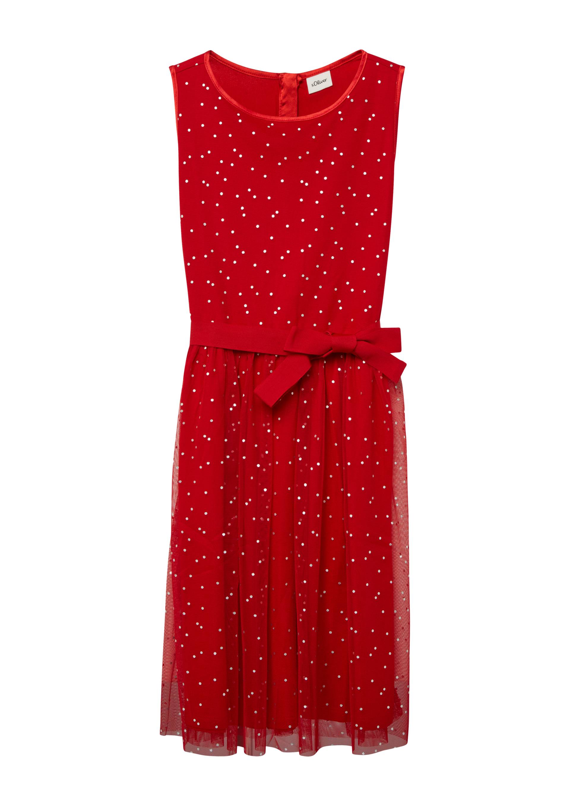 s.Oliver - Ärmelloses Mesh-Kleid mit silbernen Pünktchen, Mädchen, rot von s.Oliver