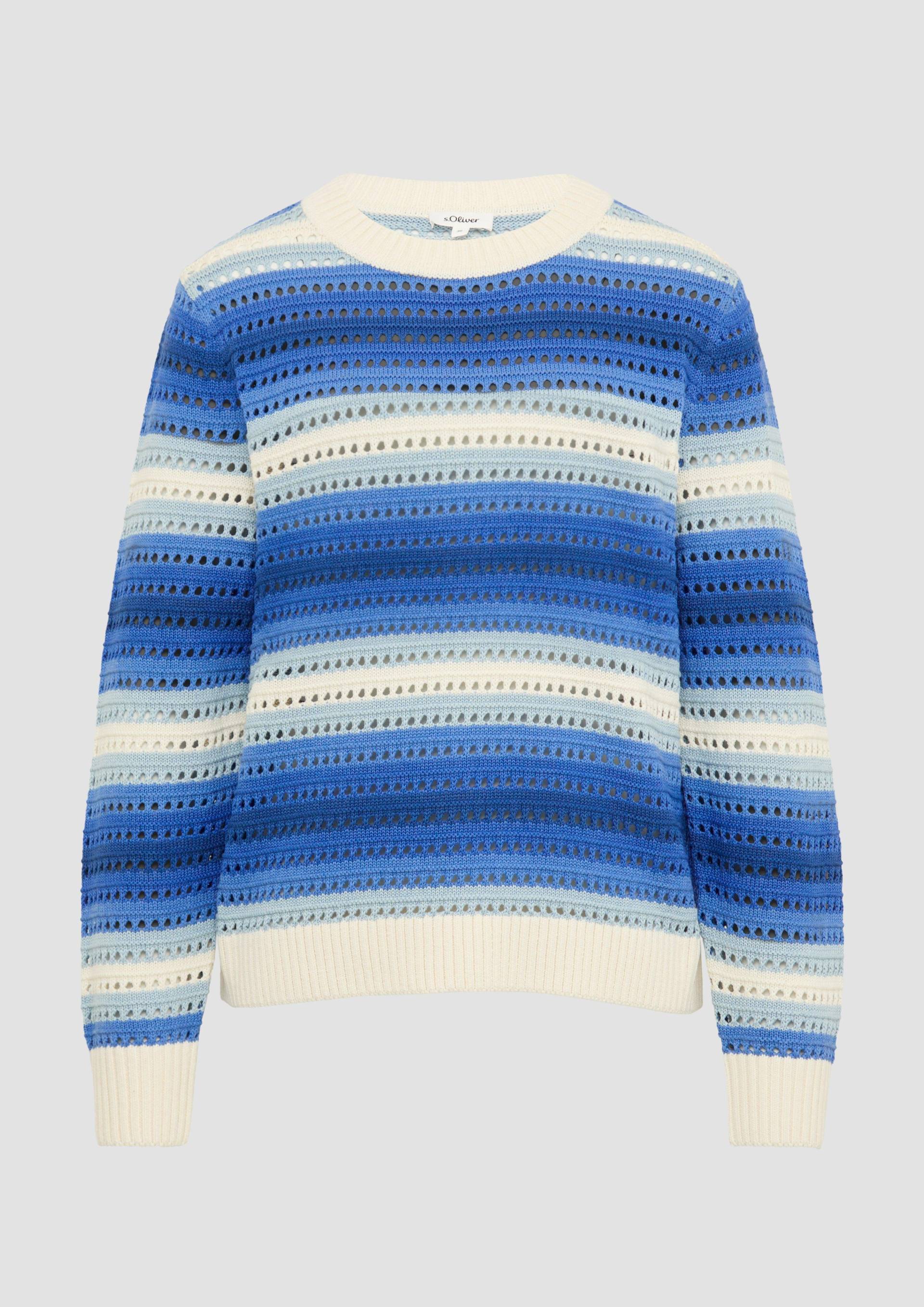 s.Oliver - Ajour-Pullover aus Baumwollmix, Damen, blau|mehrfarbig von s.Oliver