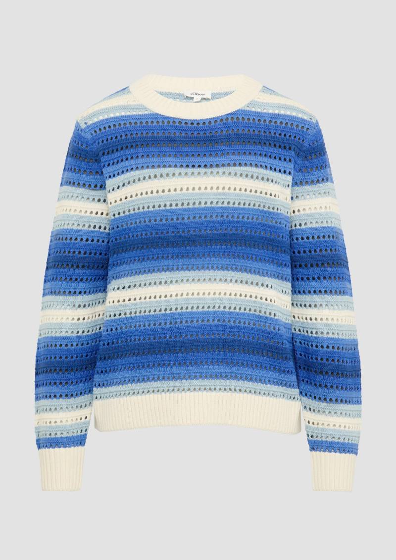 s.Oliver - Ajour-Pullover aus Baumwollmix, Damen, blau|mehrfarbig von s.Oliver