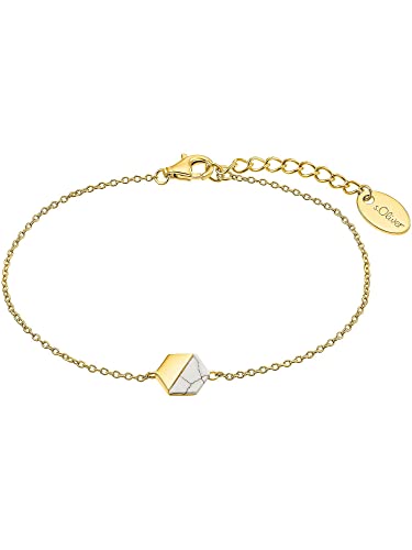 s.Oliver Armband 925 Sterling Silber Damen Armschmuck, mit Schmuckstein synth., 17+3 cm, Gold, Kommt in Schmuck Geschenk Box, 2034362 von s.Oliver