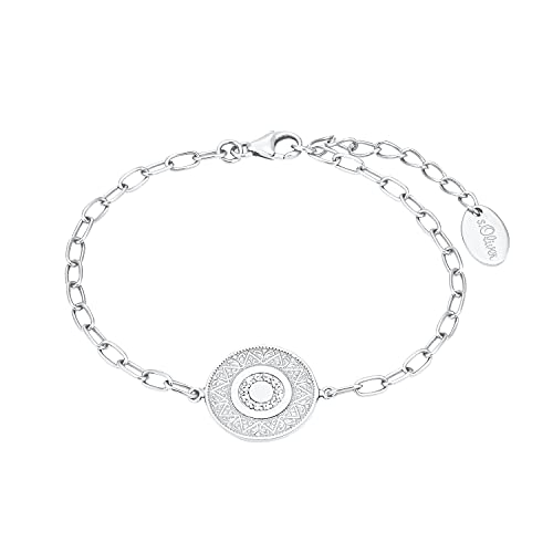 s.Oliver Armband 925 Sterling Silber Damen Armschmuck, mit Zirkonia synth., 17+3 cm, Silber, Münze, Kommt in Schmuck Geschenk Box, 2032877 von s.Oliver