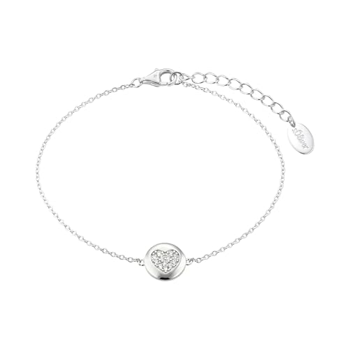 s.Oliver Armband 925 Sterling Silber Damen Armschmuck, mit Zirkonia synth., 17+3 cm, Weiß, Herz, Kommt in Schmuck Geschenk Box, 2037813 von s.Oliver