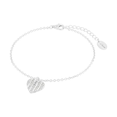s.Oliver Armband 925 Sterling Silber Damen Armschmuck, mit Zirkonia synth., 17+3 cm, Weiß, Herz, Kommt in Schmuck Geschenk Box, 2038766 von s.Oliver